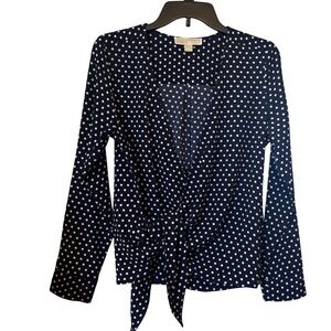 Michael Michael Kors Women's Blouse Medium Navy Blue Long Sleeve Polka Dot